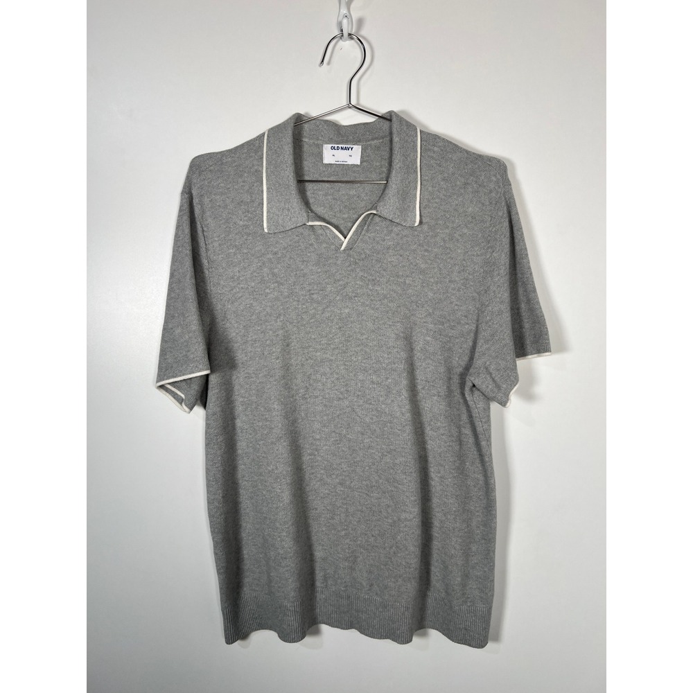 Old Navy Grey Knit Sweater Polo Shirt Contrast Trim Retro Preppy Cotton XL Men's